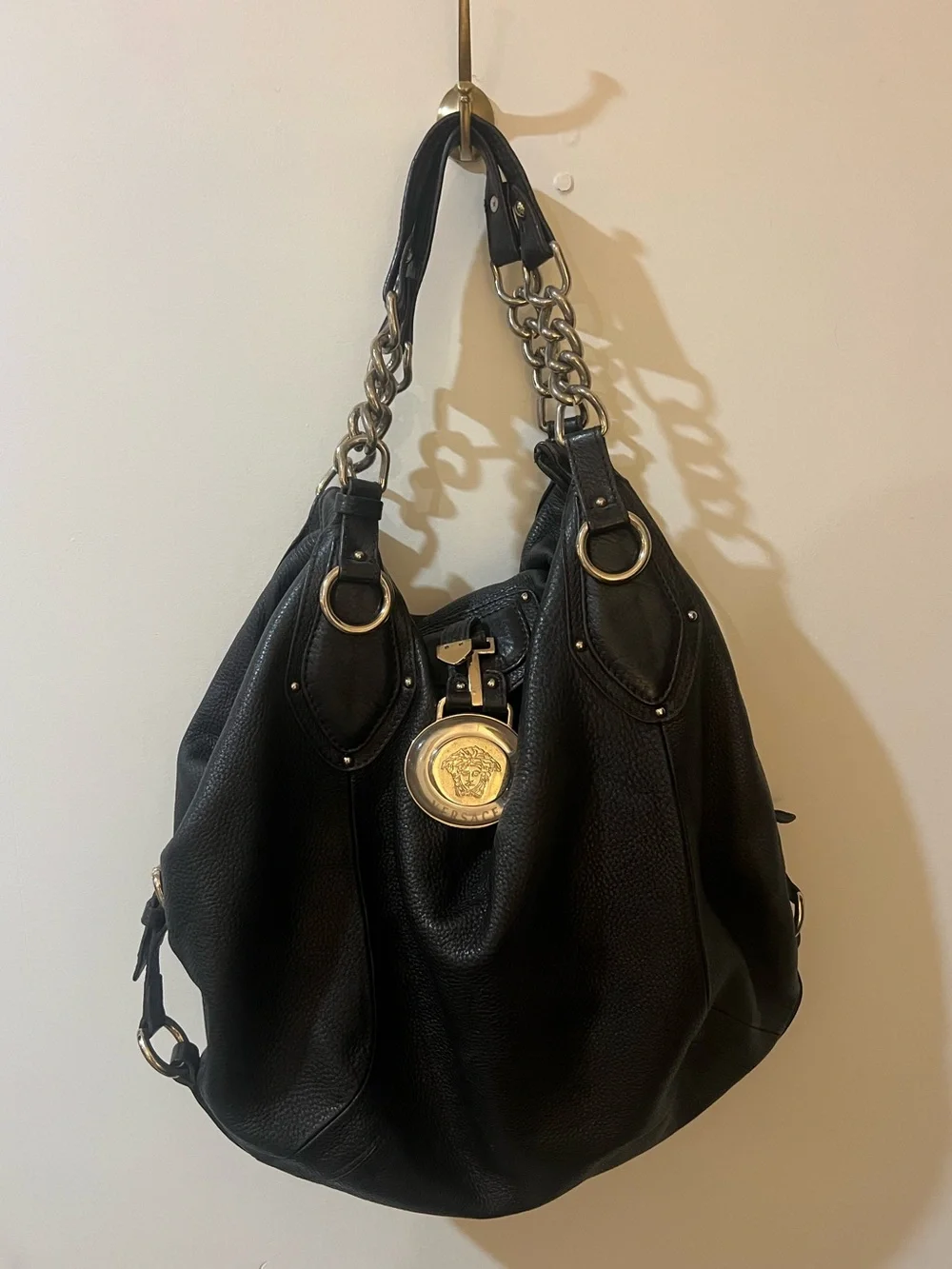 Versace Corniche Medusa Black Leather Hobo Bag